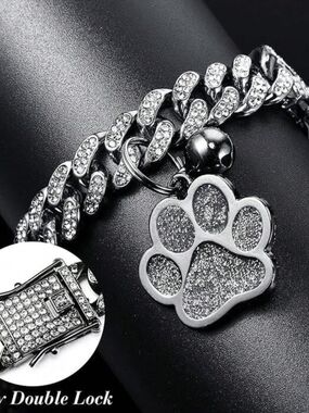 Unk Silver Glitter Paw Charm Cat Bracelet